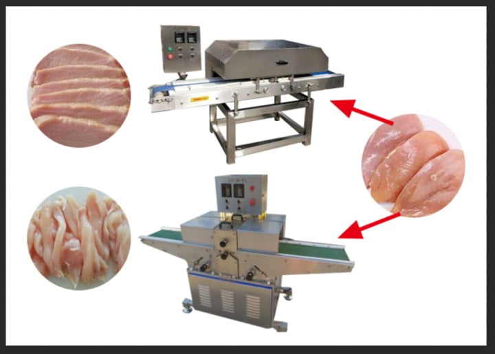 Chicken breast slicer machine for meat slices/strips